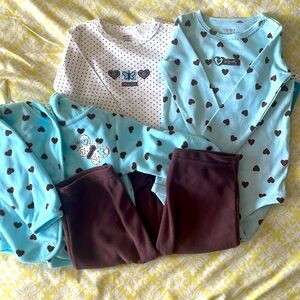 Carters 12 Months Fleece & Cotton Blue & Chocolate Brown 4 Piece Mix & Match set